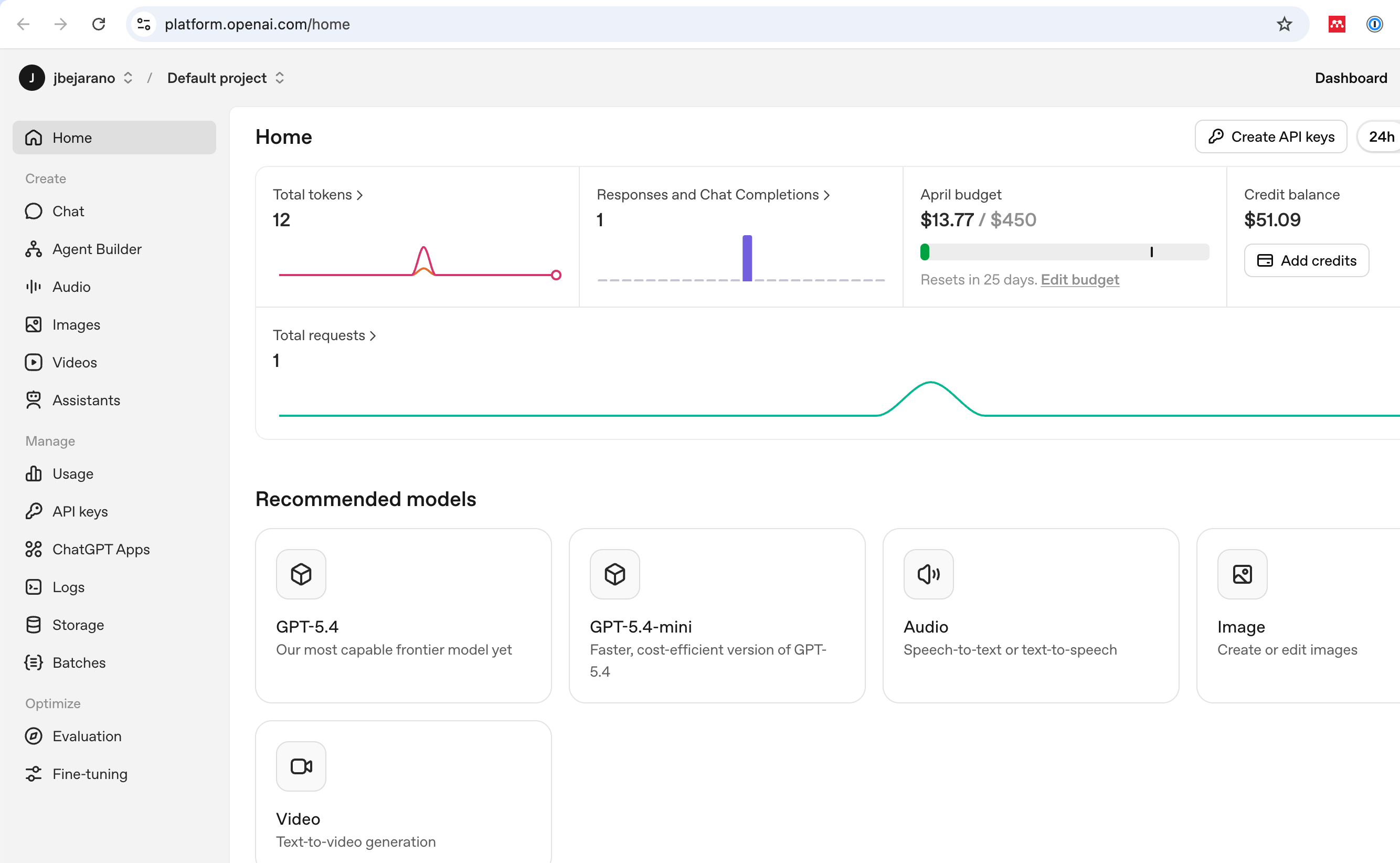 OpenAI API Platform Dashboard