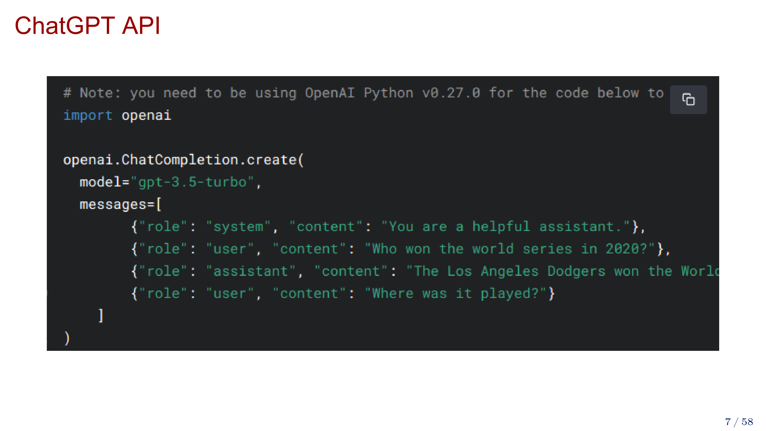 ChatGPT API code example