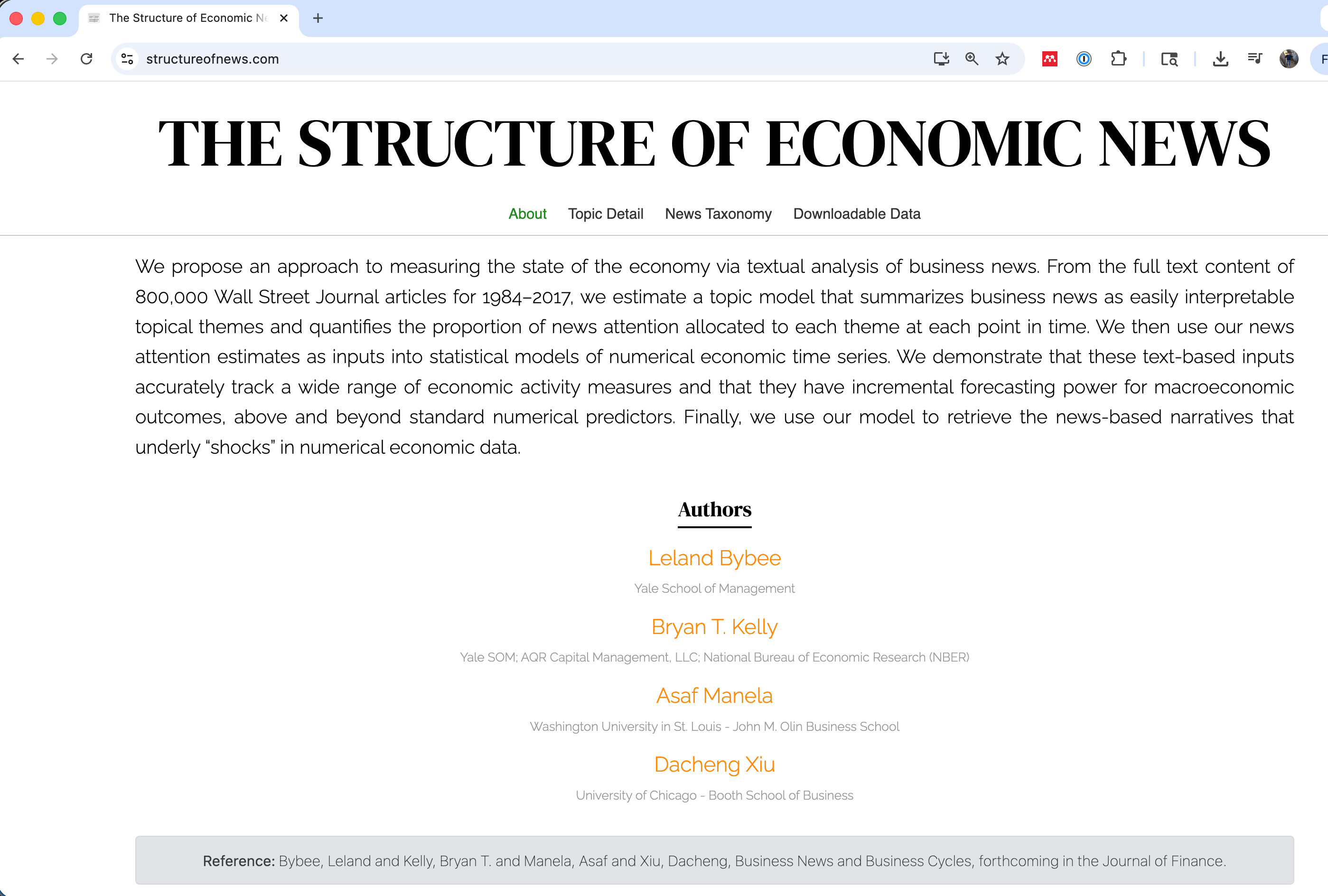 The Structure of Economic News website